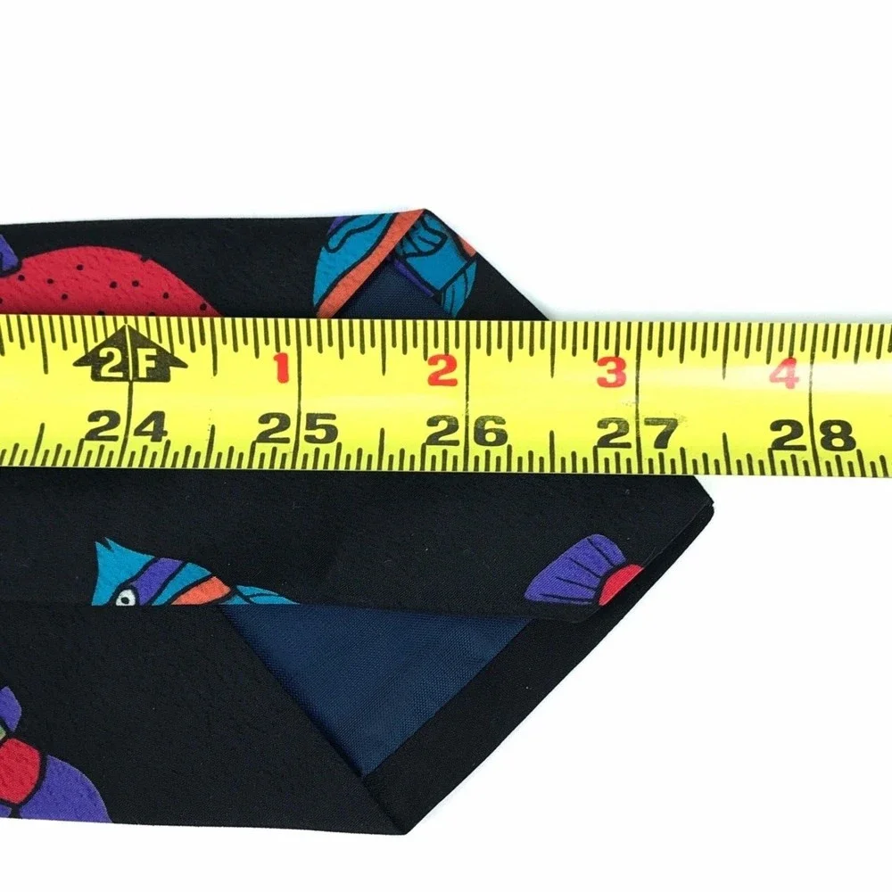 Handmade Black Colorful Fish Tie Sea Animal Art Artistic Men's Necktie 3.5 x 55